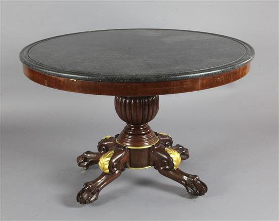 A 19th century French mahogany centre table, Diam.3ft 6in. H.2ft 3in.